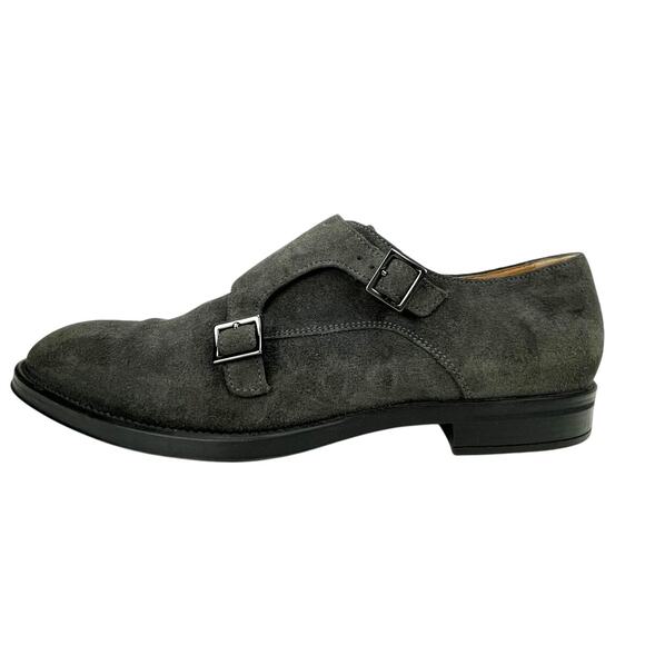 HUGO BOSS Gray Suede Double Monk Strap‎ Oxfords Mens (9.5) Buckle Italy Shoes - Picture 2 of 11